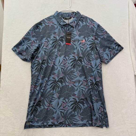 Trvis Mathew Heater Polo Shirt Mens 2XL Blue Floral Geometric Golf Performance - Picture 1 of 9